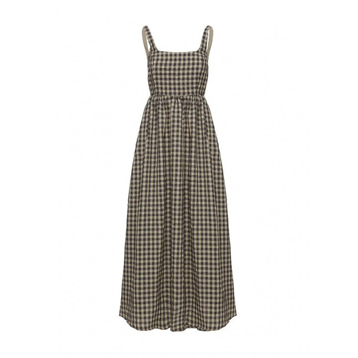 Dame Gingham Ternet Maxi-Kjole med justerbare stropper Stilla