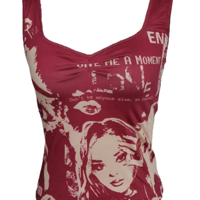 Dame tanktop med kreativt print og tætsiddende design Skovae