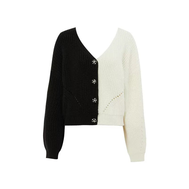 Femme Kontrast Block Strik Cardigan Stilla