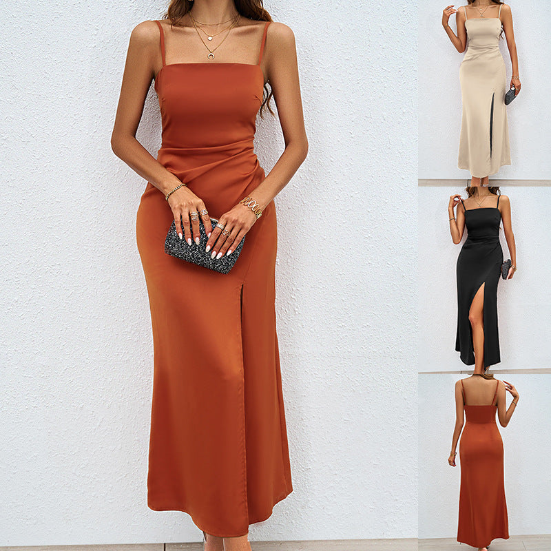 Dame Elegant Maxi kjole med smart sideslids og justerbare spaghetti stropper Stilla