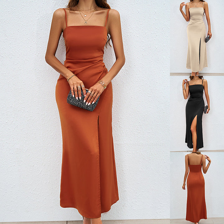 Dame Elegant Maxi kjole med smart sideslids og justerbare spaghetti stropper Stilla