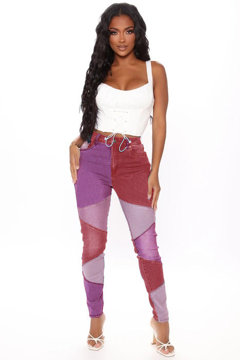 Damer Mode Skinny Jeans i kreativ patchwork-design med høj talje Stilla