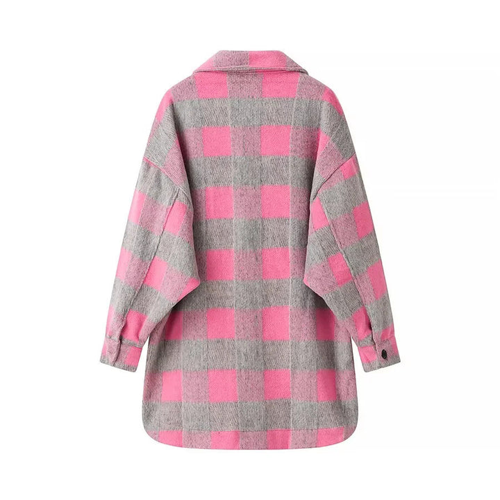 Kvinders Oversized Flannel Jakke i Ternet Mønster Stilla