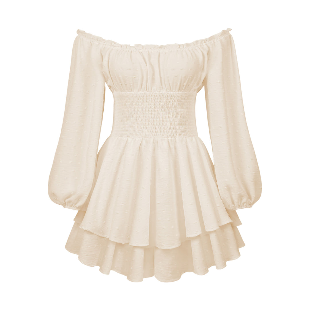 Dame off-shoulder minikjole med voluminøs skørt og lange puffærmer Stilla