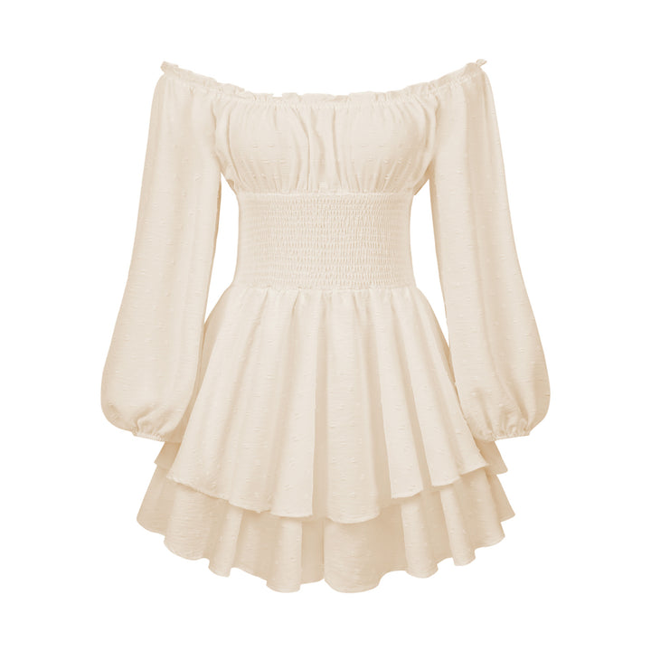 Dame off-shoulder minikjole med voluminøs skørt og lange puffærmer Stilla