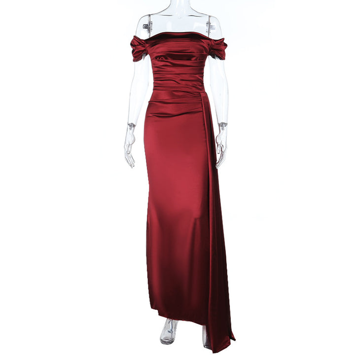 Damer Elegant Off-Shoulder Maxikjole i luksuriøs Satin Skovae