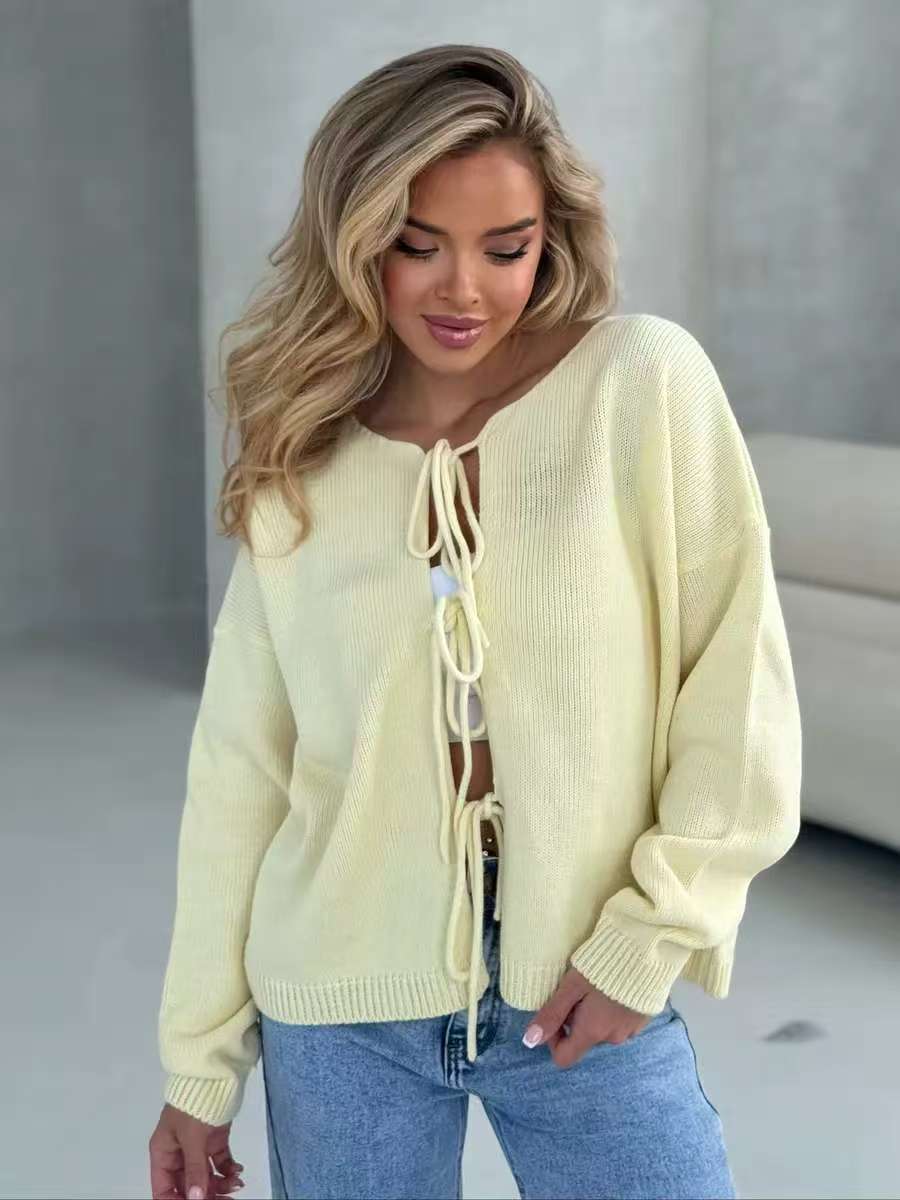 Kvinder casual strikket sweater med dekorativ snøring og bred snit Stilla