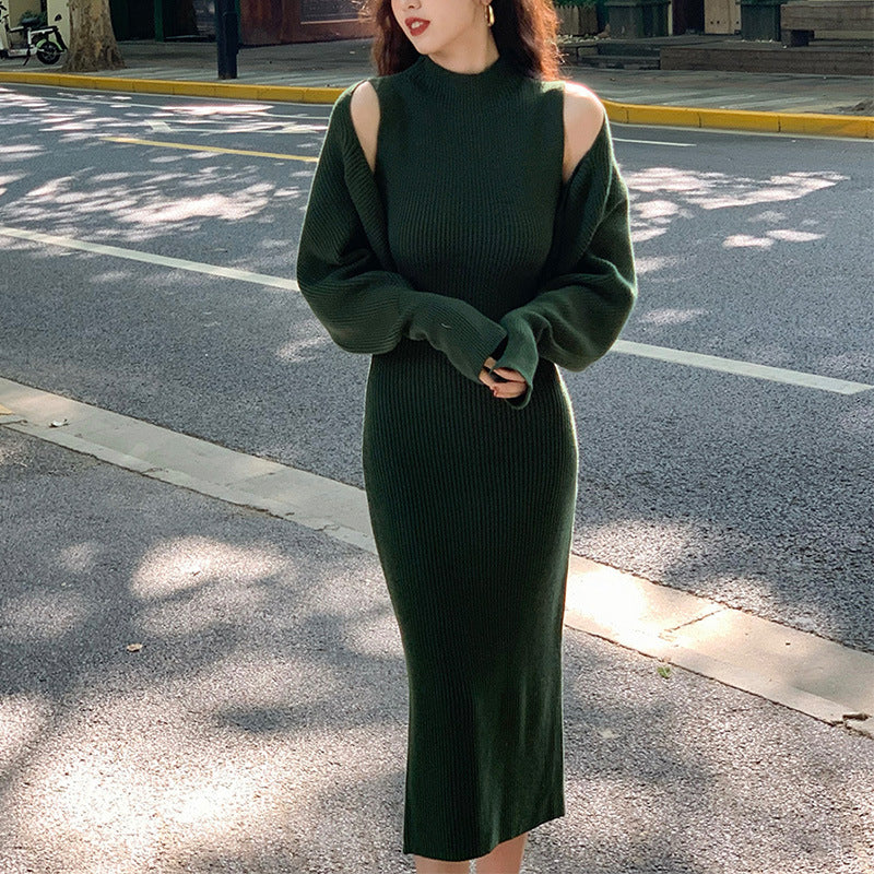 Femme Chunky Knit Rullekrave Midi Kjole Stilla