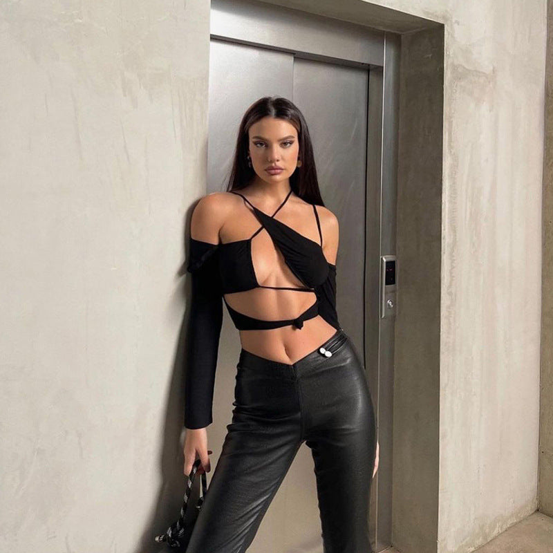 Dame tætsiddende Cut-Out top med asymmetrisk design Skovae