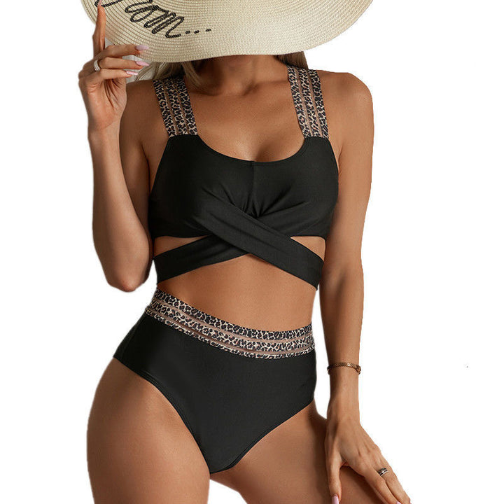 Dame Højskåret Bikini med elegant Wrap-design og dyremotiv Stilla