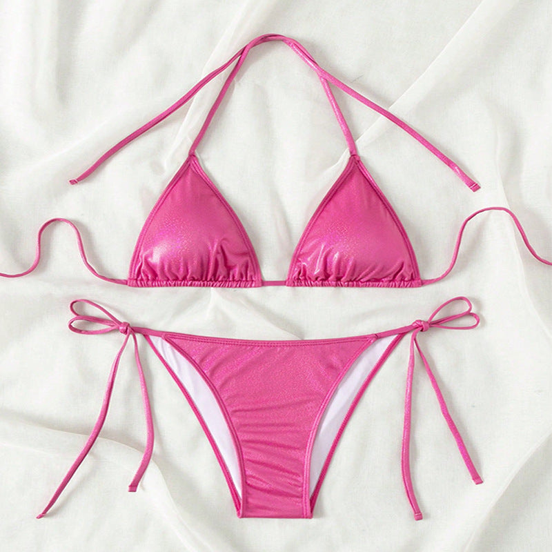 Dame triangel-bikini med justerbare stropper og blank finish Skovae