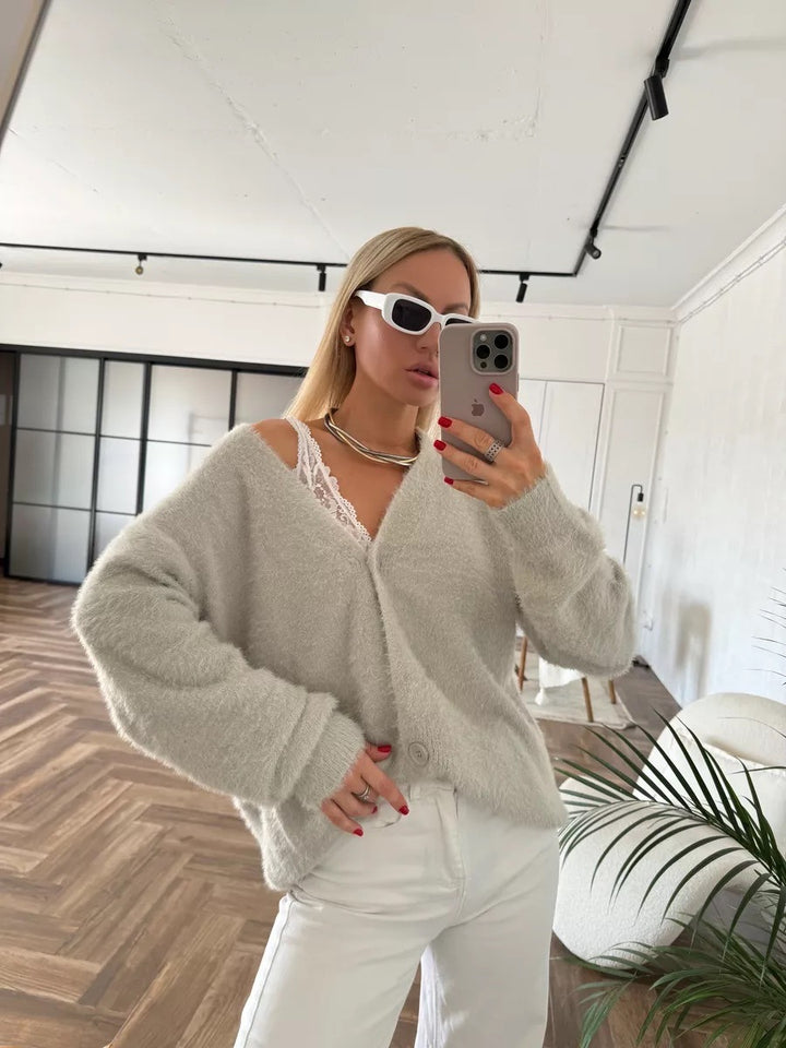 Femme Luksuriøs Blød Strik Lagdelt Cardigan Stilla