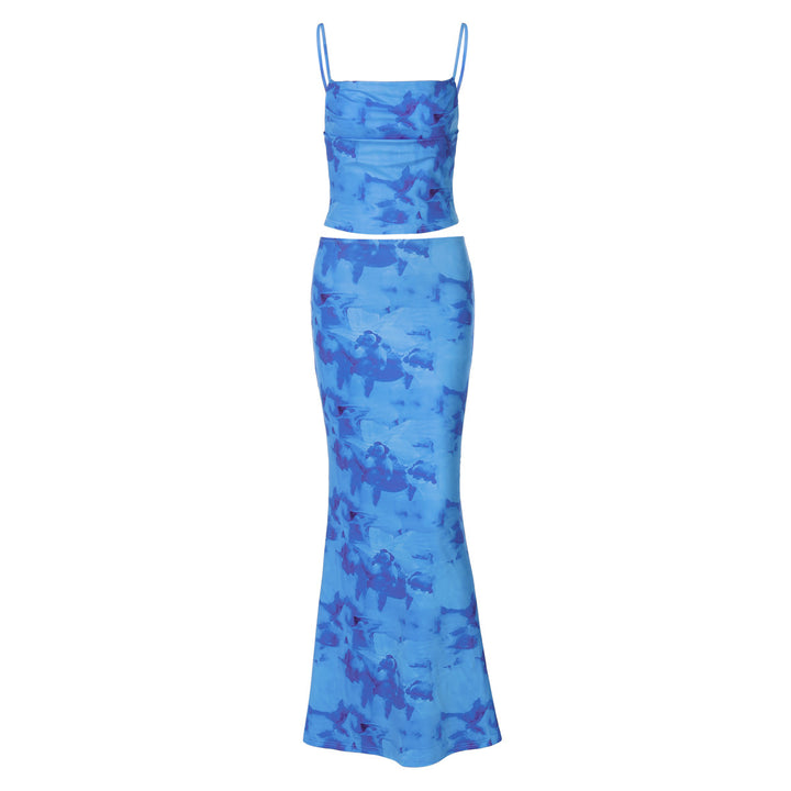 Dame Elegant To-Delt Sæt med Crop-Top og Maxi-Nederdel Stilla
