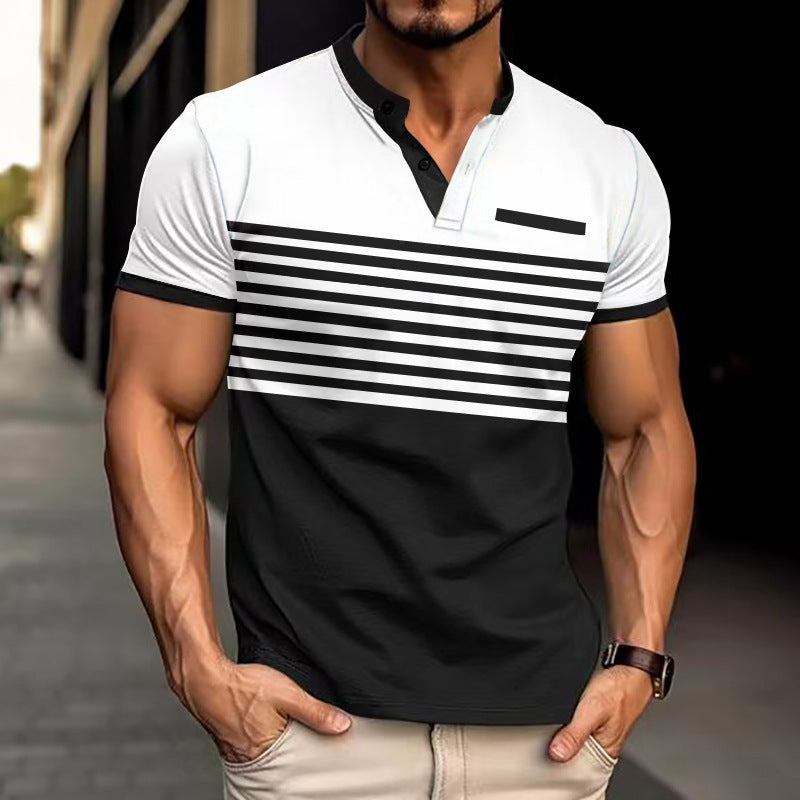 Herrer kortærmet poloshirt med moderne stribemønster og praktiske knapper Stilla