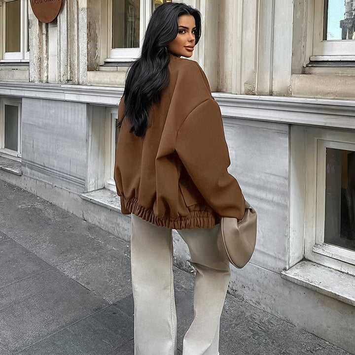 Dame Oversized Fleecejakke med trykknaplukning og sidelommer Stilla
