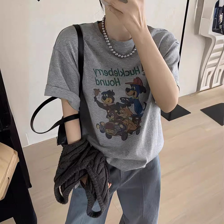 Dame T-Shirt med nostalgisk cartoon-tryk og afslappet pasform Stilla