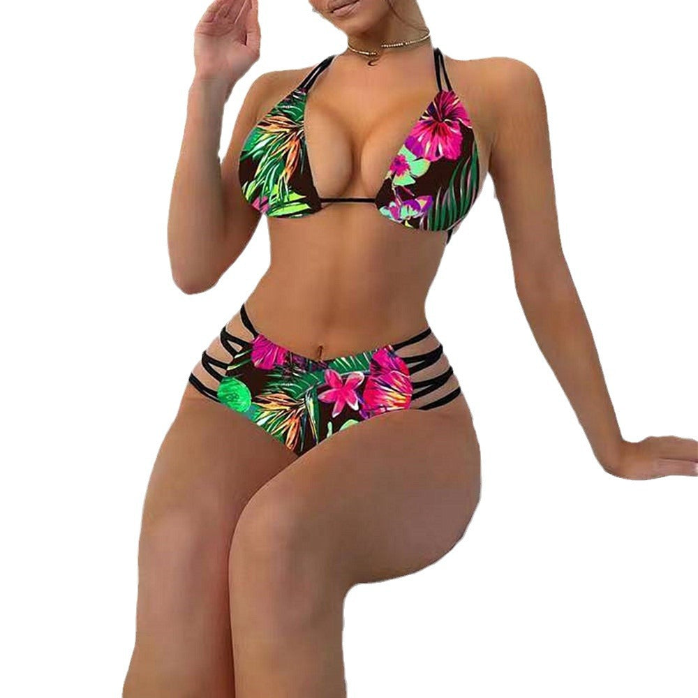 Dame Triangel-Bikini med unikke snøre detaljer og blomsterdesign Stilla