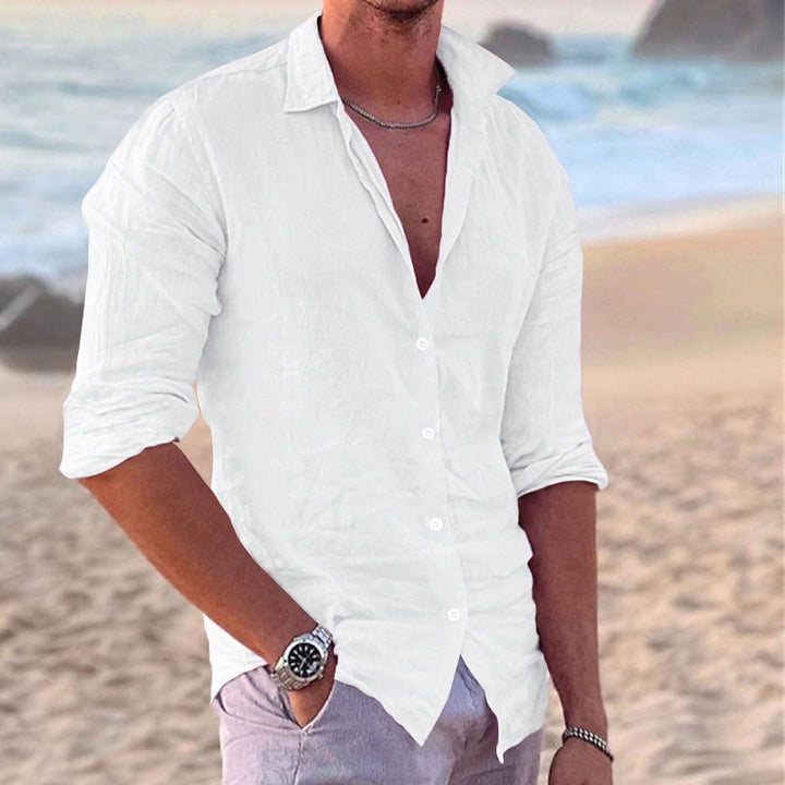 Herrer Let Casual Linned Knap-Down Skjorte Stilla