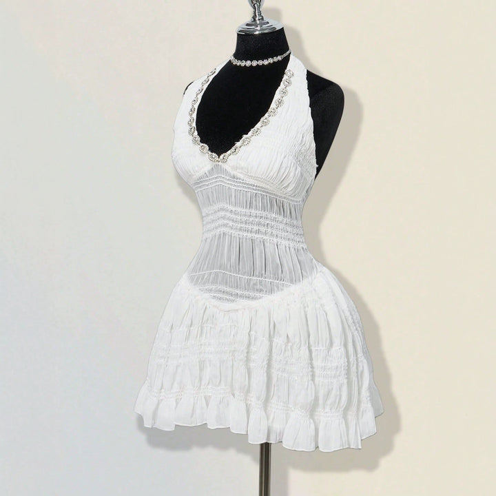 Dame sommerkjole i romantisk vintage-stil med raffinerede folder Skovae