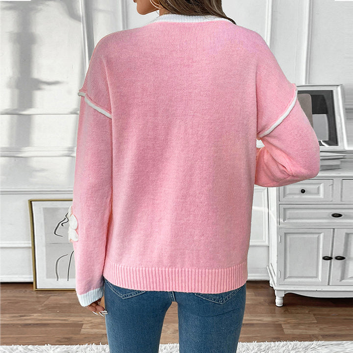 Dame V-hals sweater med blomster-design Stilla