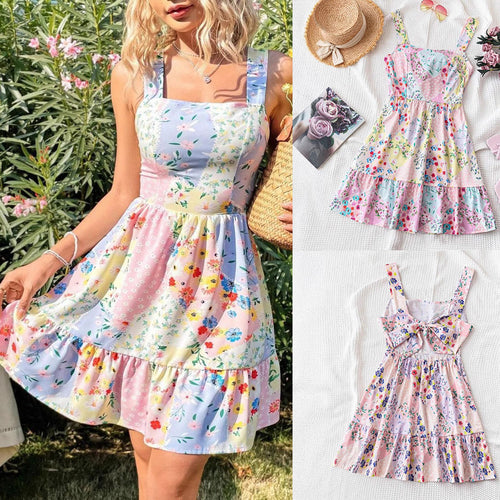 Dame sommerligt fritidskjole med blomsterpatchwork-design Stilla