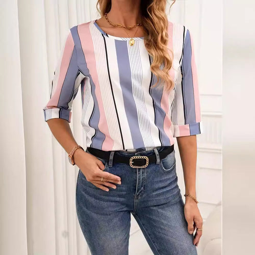 Damebluse med moderigtigt striped mønster og 3/4-ærmer Stilla