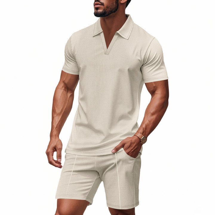 Herrer moderigtigt fritidsshorts-sæt med elegant V-hals og åndbare egenskaber Stilla