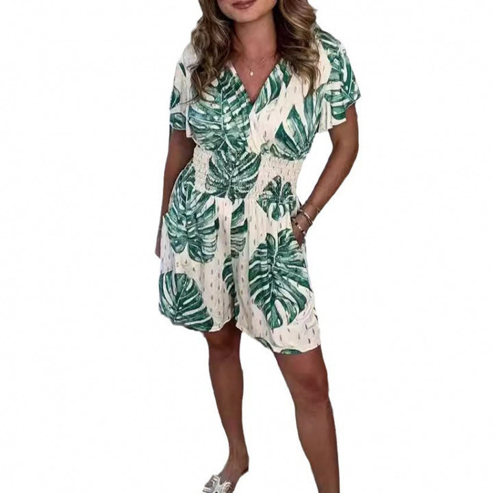 Dame luftig jumpsuit med blomsterdesign og elastisk talje Stilla