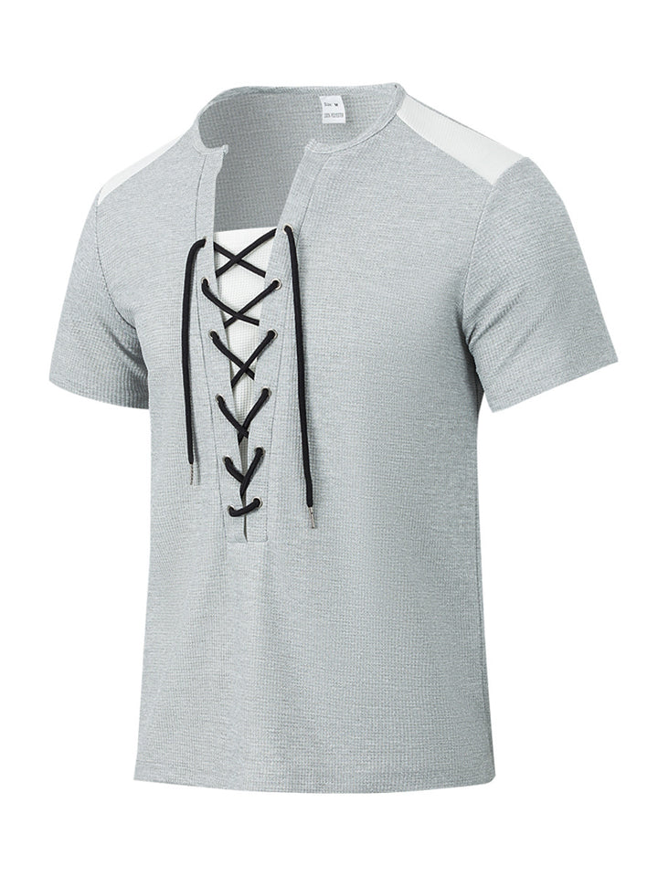 Herrer kortærmet Henley-shirt med moderne snøredesign Stilla