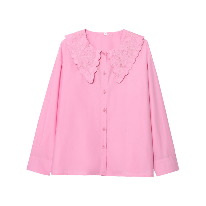 Damebluse med broderet krave Stilla