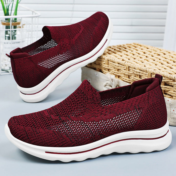 Dame Slip-On Strik Walking Sneakers med luftig Mesh-konstruktion Stilla