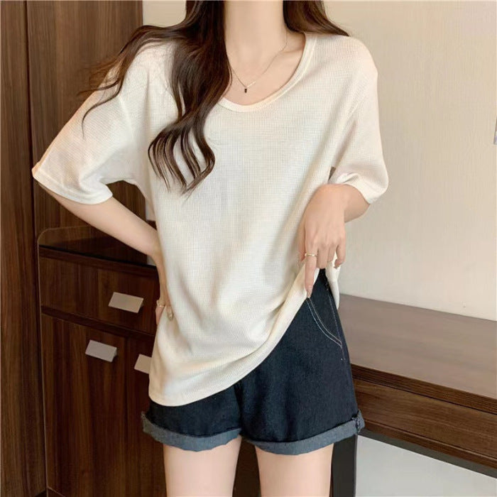 Dame Relaxed Fit Vaffelstrik T-Shirt Stilla