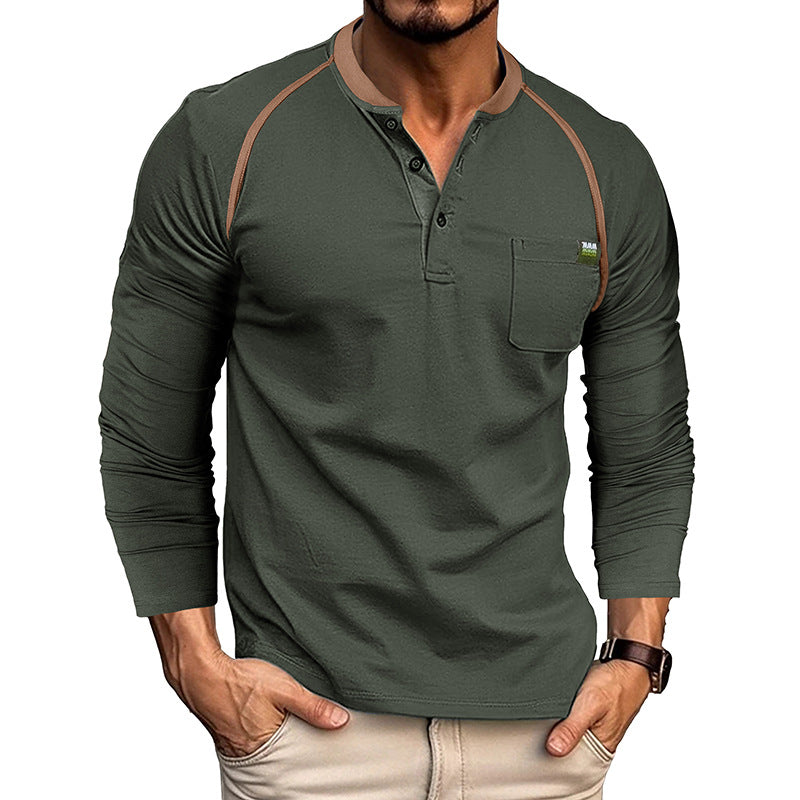 Herrernes langærmede Henley-shirt med moderigtige kontrastsømme og brystlomme Stilla