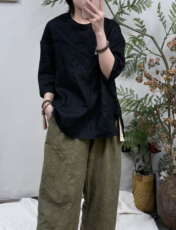Dame Relaxed Fit Linned Tunika-Oberteil med Lomme Stilla