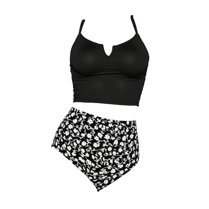 Dame Højtaljet Bikini-Sæt med elegant Crop-Top og florale bund Skovae