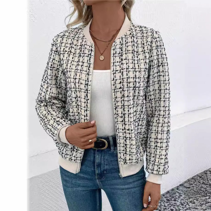Dame modermæssig bomberjakke i tweed-design Stilla