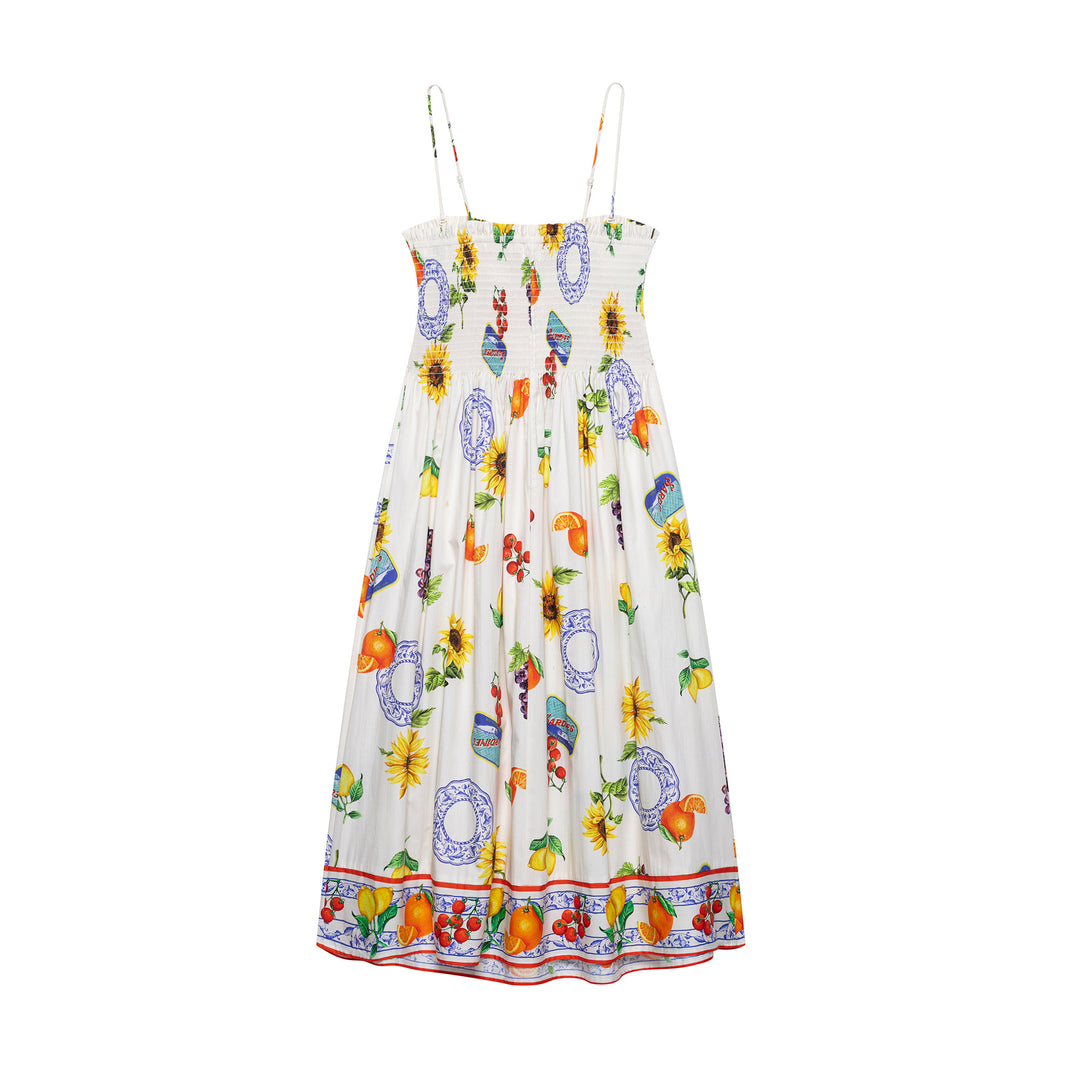 Femme Smocked Maxi Kjole med livligt Frugtprint Stilla