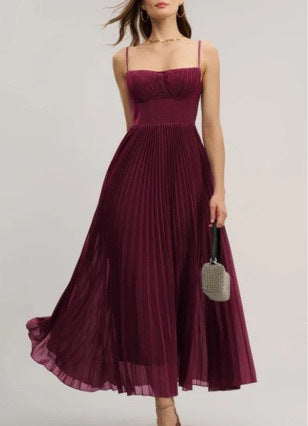 Kvinders Plisseret Maxi Kjole med Bustier Top og Uformet Nederdel Skovae