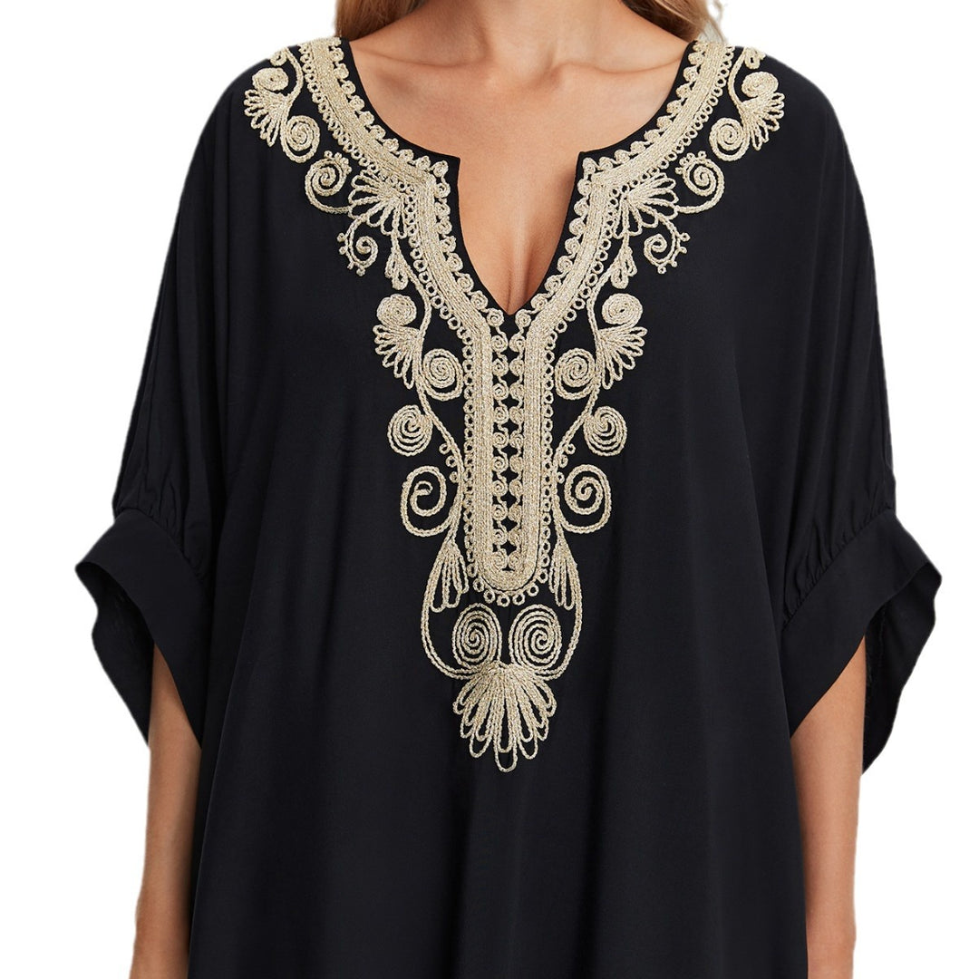 Dame kaftan med kunstnerisk broderi og elegant V-udskæring Stilla