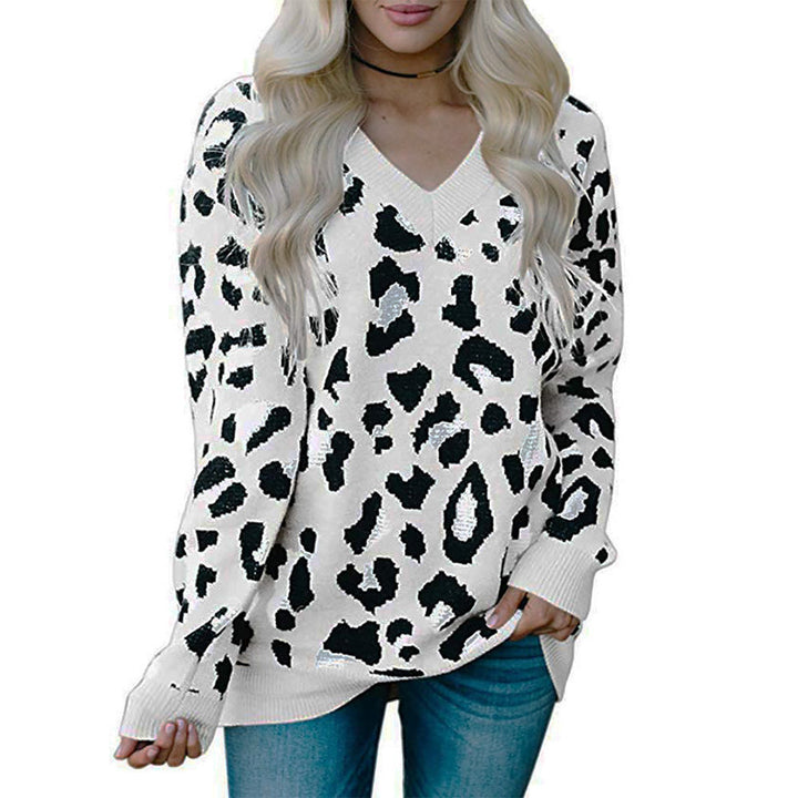 Dame sweater med leopardmønster og V-udskæring Stilla