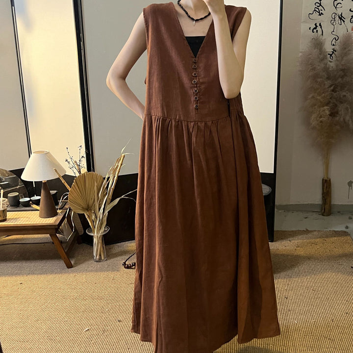 Dame Flydende Button-Down Maxi Kjole med Plisseret Nederdel Stilla
