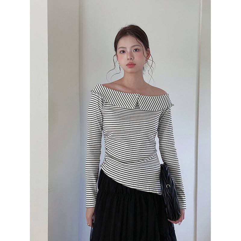 Damer Off-Shoulder Strikketop med asymmetrisk kant og stribemønster Stilla