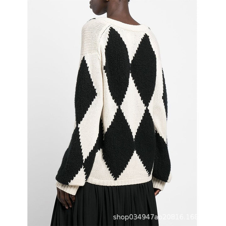 Damer trendy V-hals strikket sweater med zigzag mønster Stilla