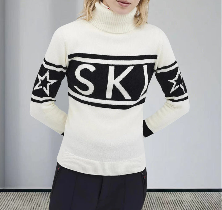 Dame sporty sweater med høj krave og trendy ski design Stilla