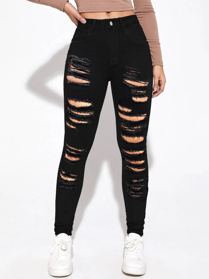 Dame Skinny Jeans med moderne Destroyed-detaljer og høj talje Stilla