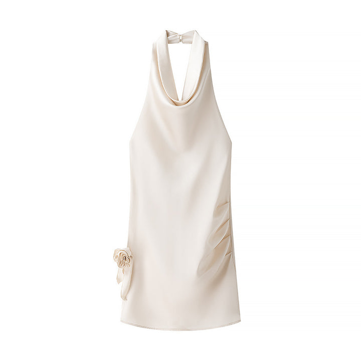 Femme Elegante Halterneck Kjole med Blomster-Detail Stilla