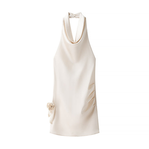 Femme Elegante Halterneck Kjole med Blomster-Detail Stilla