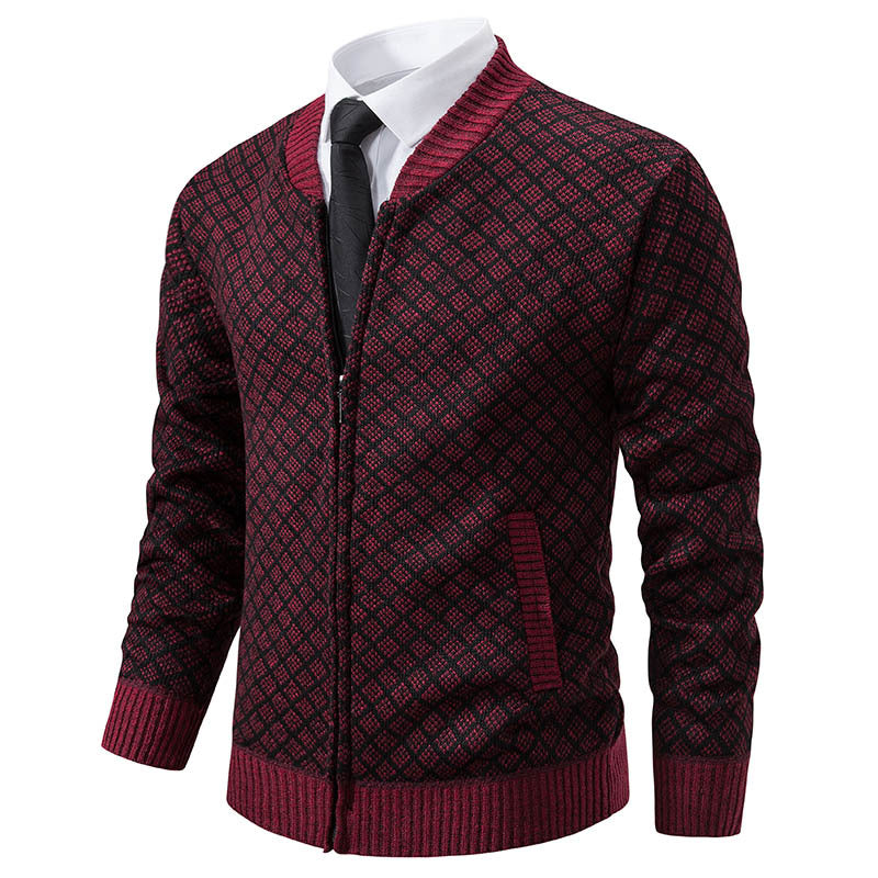 Herrer struktureret diamant-strik zip-up cardigan Stilla