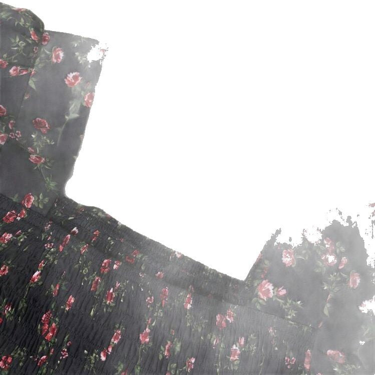 Dame bluse shirt med skulderfri pufærmer og blomsterdesign Stilla