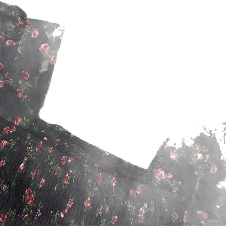 Dame bluse shirt med skulderfri pufærmer og blomsterdesign Stilla